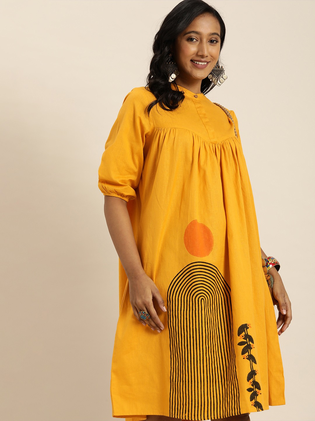 Taavi Mustard Yellow Wild Tribe Abstract Print Mandarin Collar Bishop Pleated A-Line Dress
Taavi Mustard Yellow Wild Tribe Abstract Print Mandarin Collar Bishop Pleated A-Line Dress