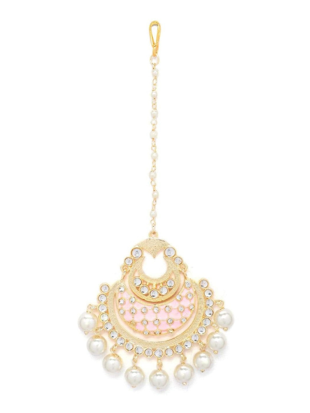 Rubans Gold-Plated White & Pink Pearl Beaded & Enamelled Handpainted Statement Maang Tikka
Rubans Gold-Plated White & Pink Pearl Beaded & Enamelled Handpainted Statement Maang Tikka