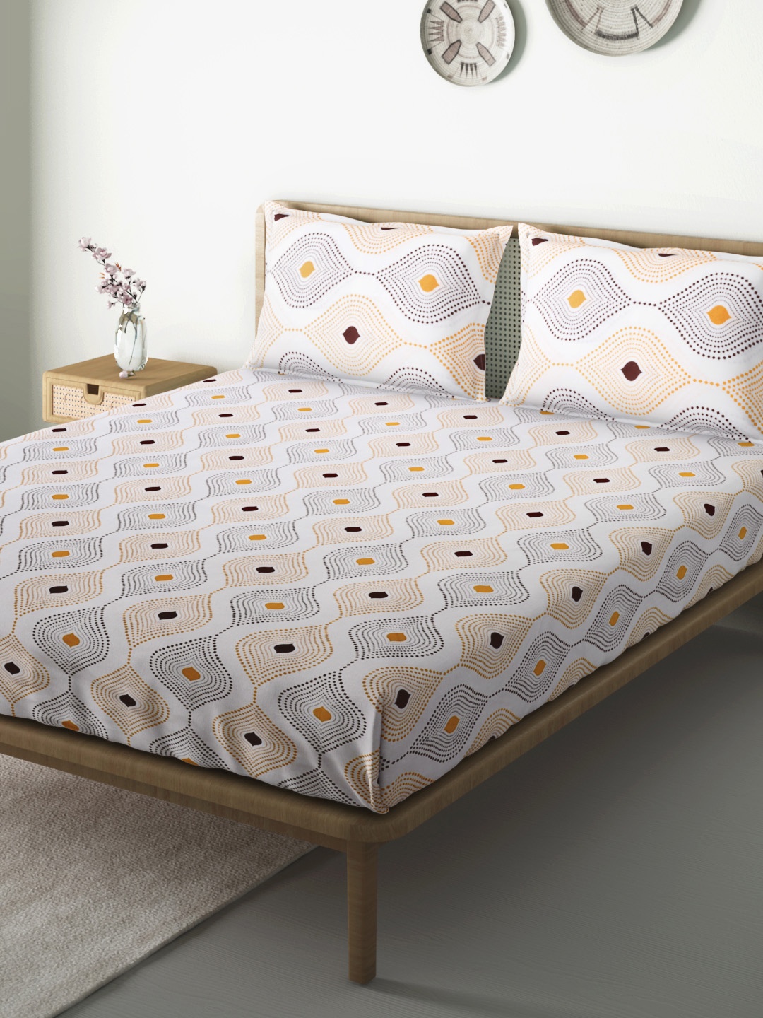 Aura Multicoloured Geometric 144 TC 120 GSM Cotton Queen Bedsheet with 2 Pillow Covers, Multi
Aura Multicoloured Geometric 144 TC 120 GSM Cotton Queen Bedsheet with 2 Pillow Covers, Multi
