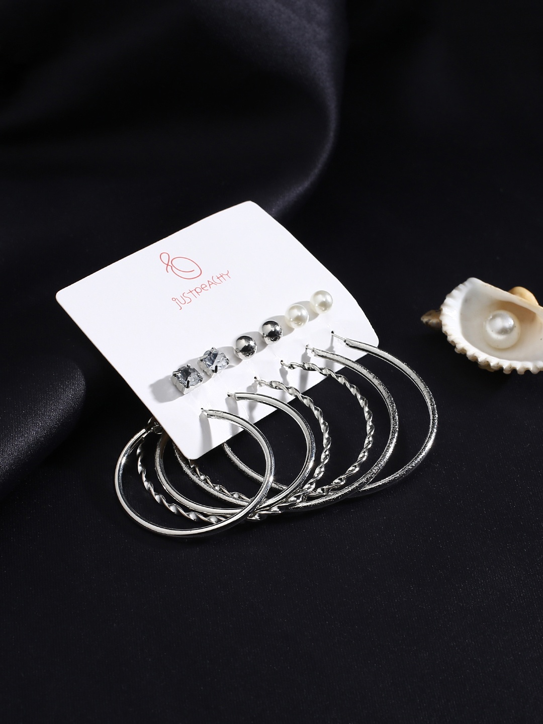 justpeachy Set of 6 Silver-Plated Earrings