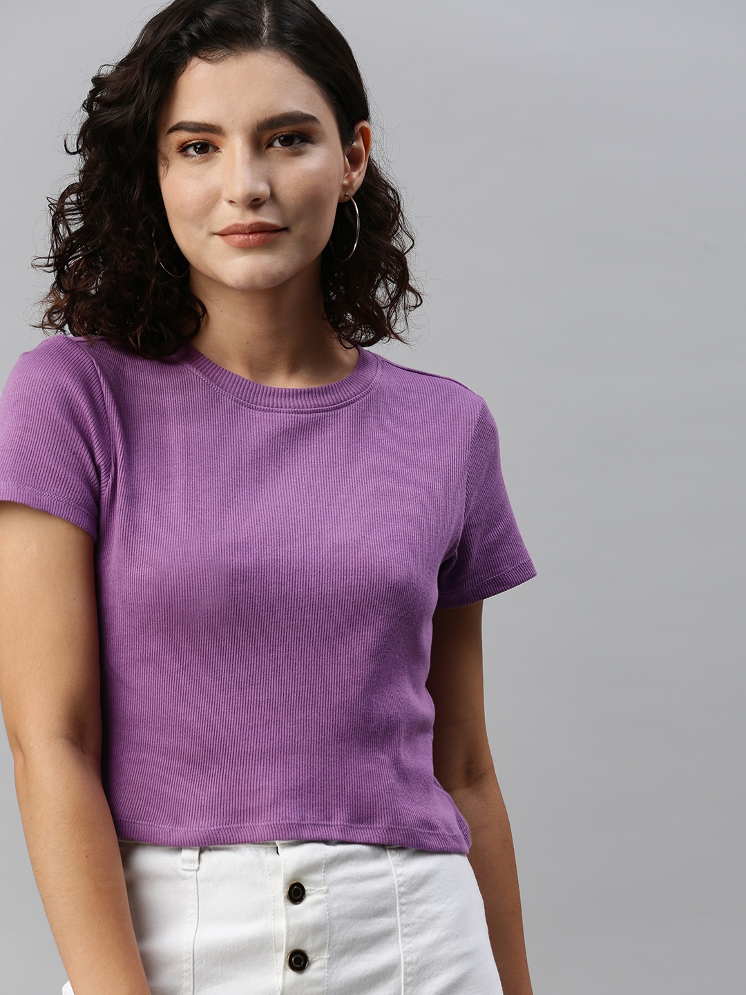 HERE&NOW Purple Regular Crop Top