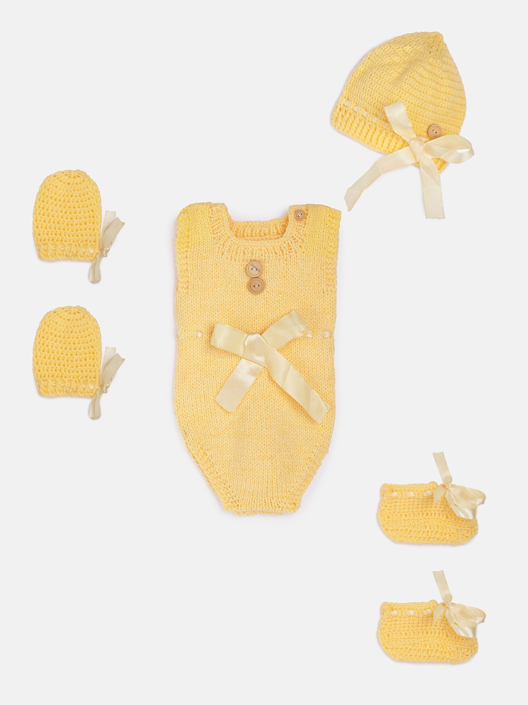 Magic Needles Infant Yellow Handmade Crochet Bodysuit Cap Booties & Mittens Gift Set
Magic Needles Infant Yellow Handmade Crochet Bodysuit Cap Booties & Mittens Gift Set
