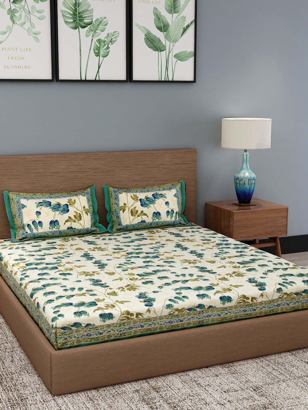 Gulaab Jaipur Cream-Coloured & Green Floral 350 TC Cotton 1 King Bedsheet with 2 Pillow Covers
Gulaab Jaipur Cream-Coloured & Green Floral 350 TC Cotton 1 King Bedsheet with 2 Pillow Covers
