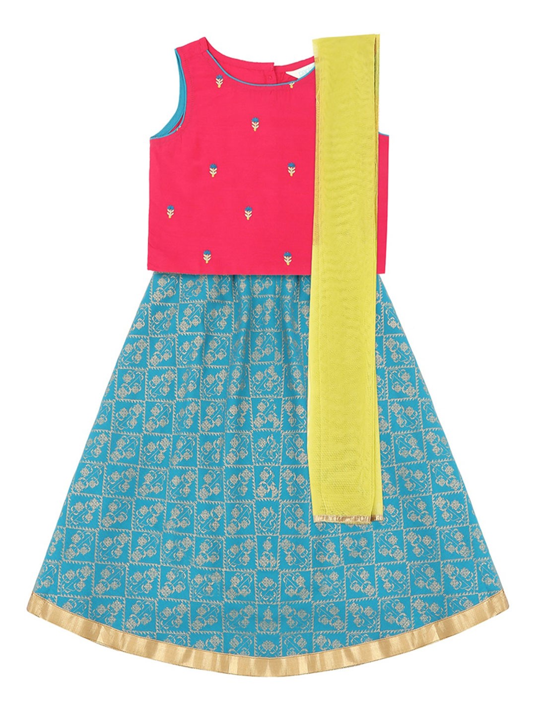 AKKRITI BY PANTALOONS Girls Fuchsia & Blue Embroidered Ready to Wear Lehenga & Blouse with Dupatta
AKKRITI BY PANTALOONS Girls Fuchsia & Blue Embroidered Ready to Wear Lehenga & Blouse with Dupatta