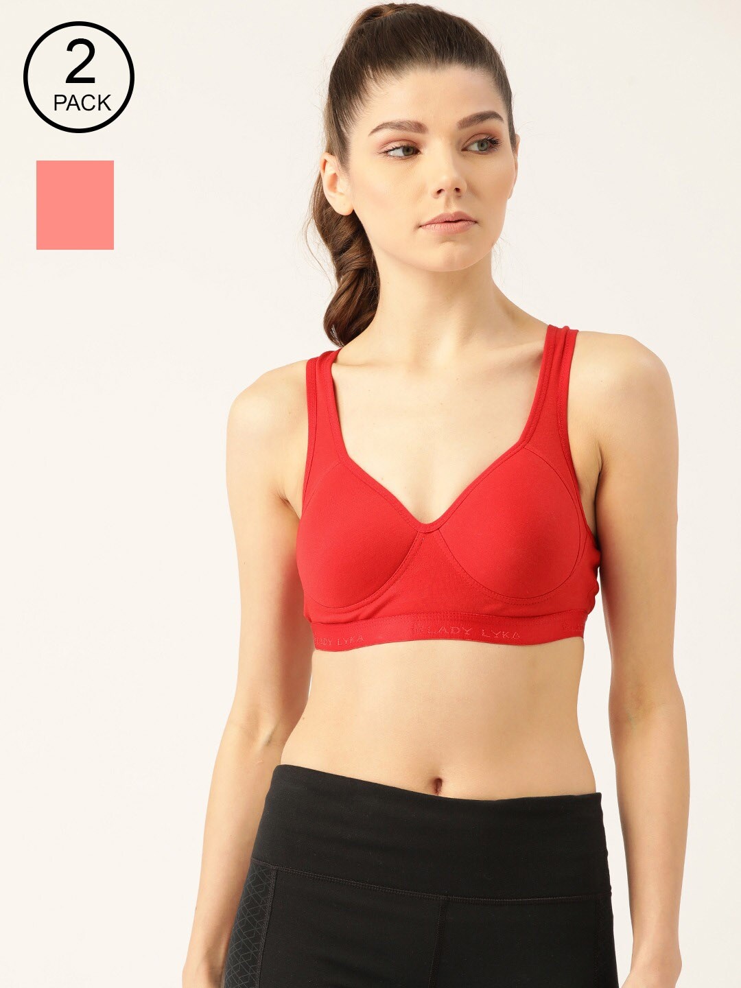 Lady Lyka Pack Of 2 Solid Non-Wired Lightly Padded Workout Bra PROVOGUE-PCH-RED-Multi, Peach
Lady Lyka Pack Of 2 Solid Non-Wired Lightly Padded Workout Bra PROVOGUE-PCH-RED-Multi, Peach