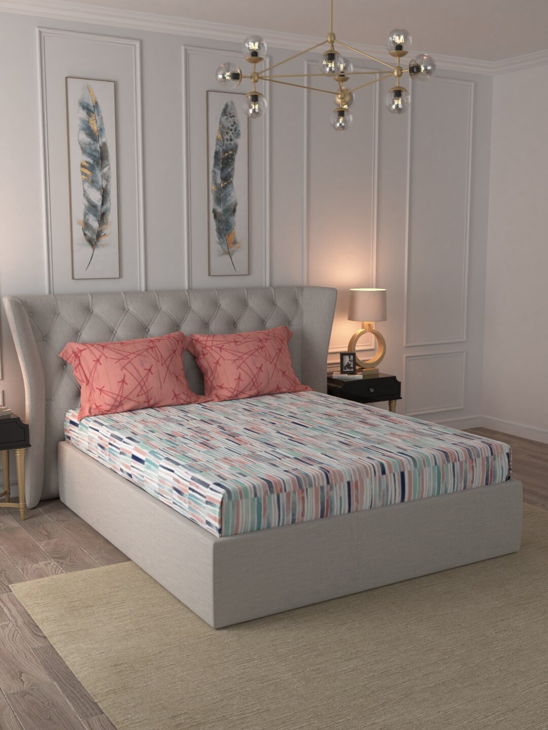 URBAN SPACE Pink & Sea Green Geometric 160 TC Cotton 1 Queen Bedsheet with 2 Pillow Covers
URBAN SPACE Pink & Sea Green Geometric 160 TC Cotton 1 Queen Bedsheet with 2 Pillow Covers