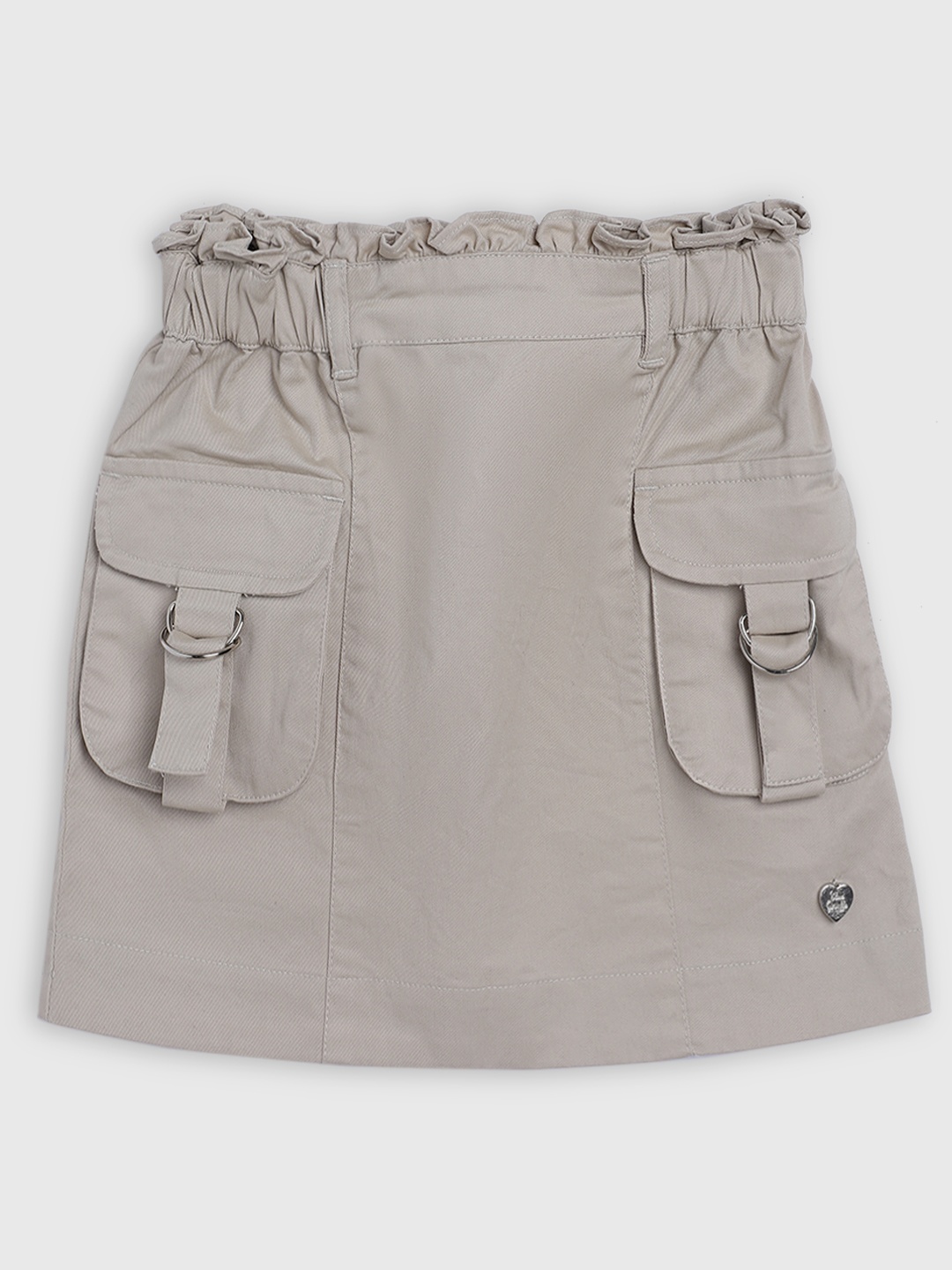 Blue Giraffe Girls Beige Solid A-Line Knee-Length Skirt with Belt