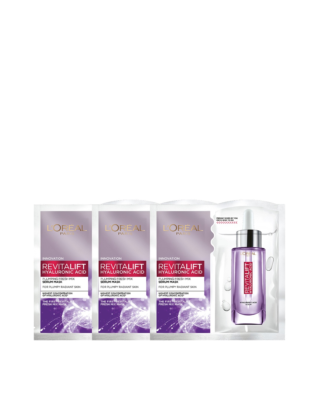 LOreal Paris Set of 3 Revitalift Hyaluronic Acid Plumping Fresh Mix Serum Sheet Mask with Glycerin, Purple
LOreal Paris Set of 3 Revitalift Hyaluronic Acid Plumping Fresh Mix Serum Sheet Mask with Glycerin, Purple