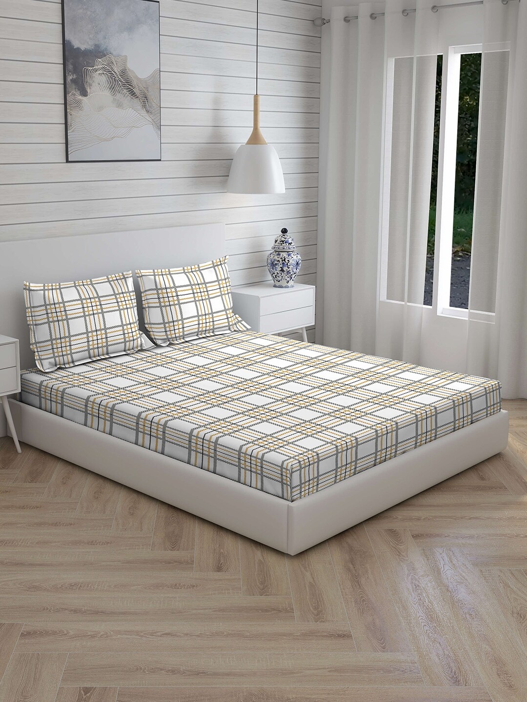 Boutique Living India White & Mustard Geometric 210 TC Cotton 1 King Bedsheet with 2 Pillow Covers
Boutique Living India White & Mustard Geometric 210 TC Cotton 1 King Bedsheet with 2 Pillow Covers