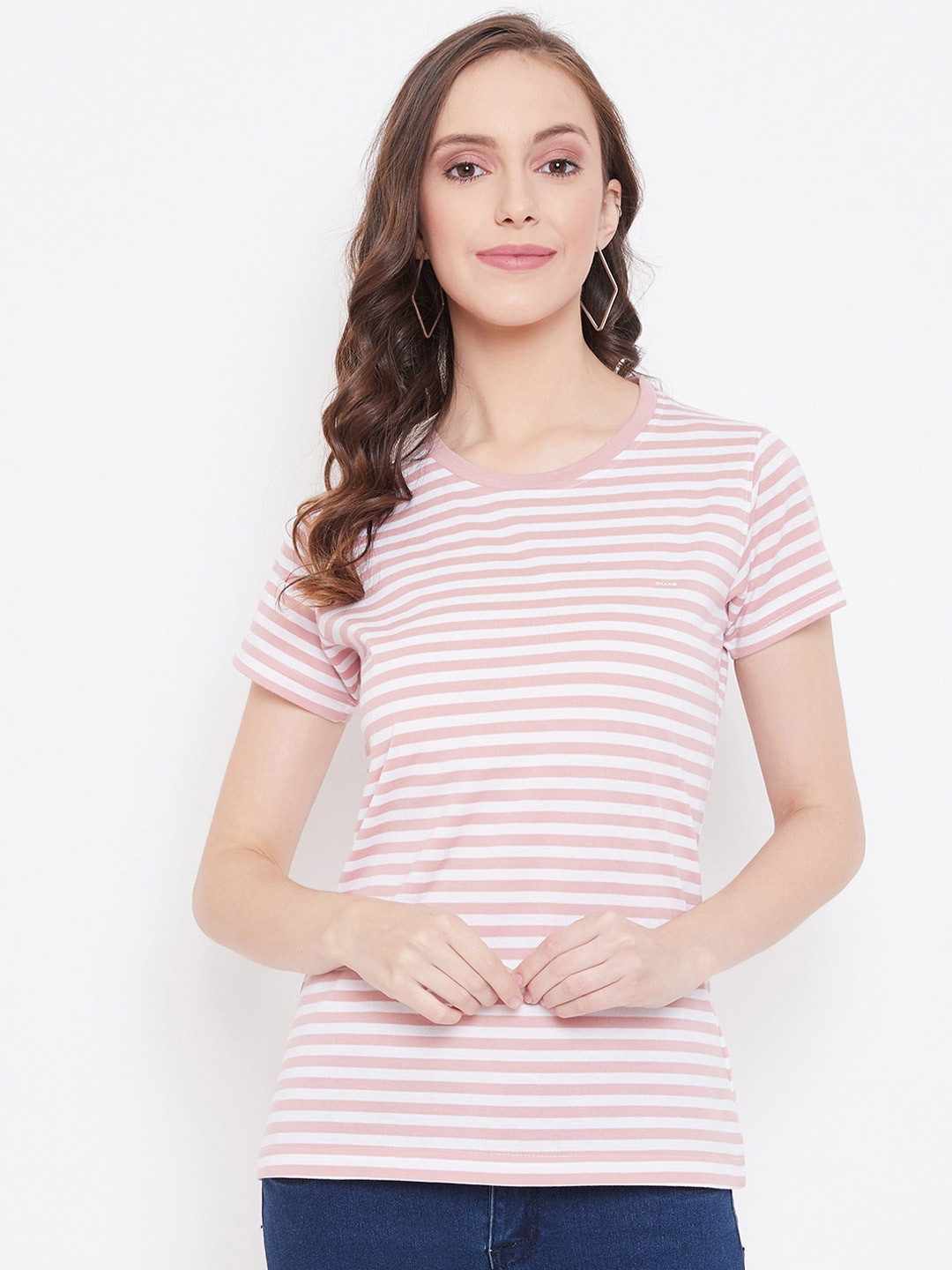 Okane Women Pink Striped Round Neck T-shirt 
Okane Women Pink Striped Round Neck T-shirt