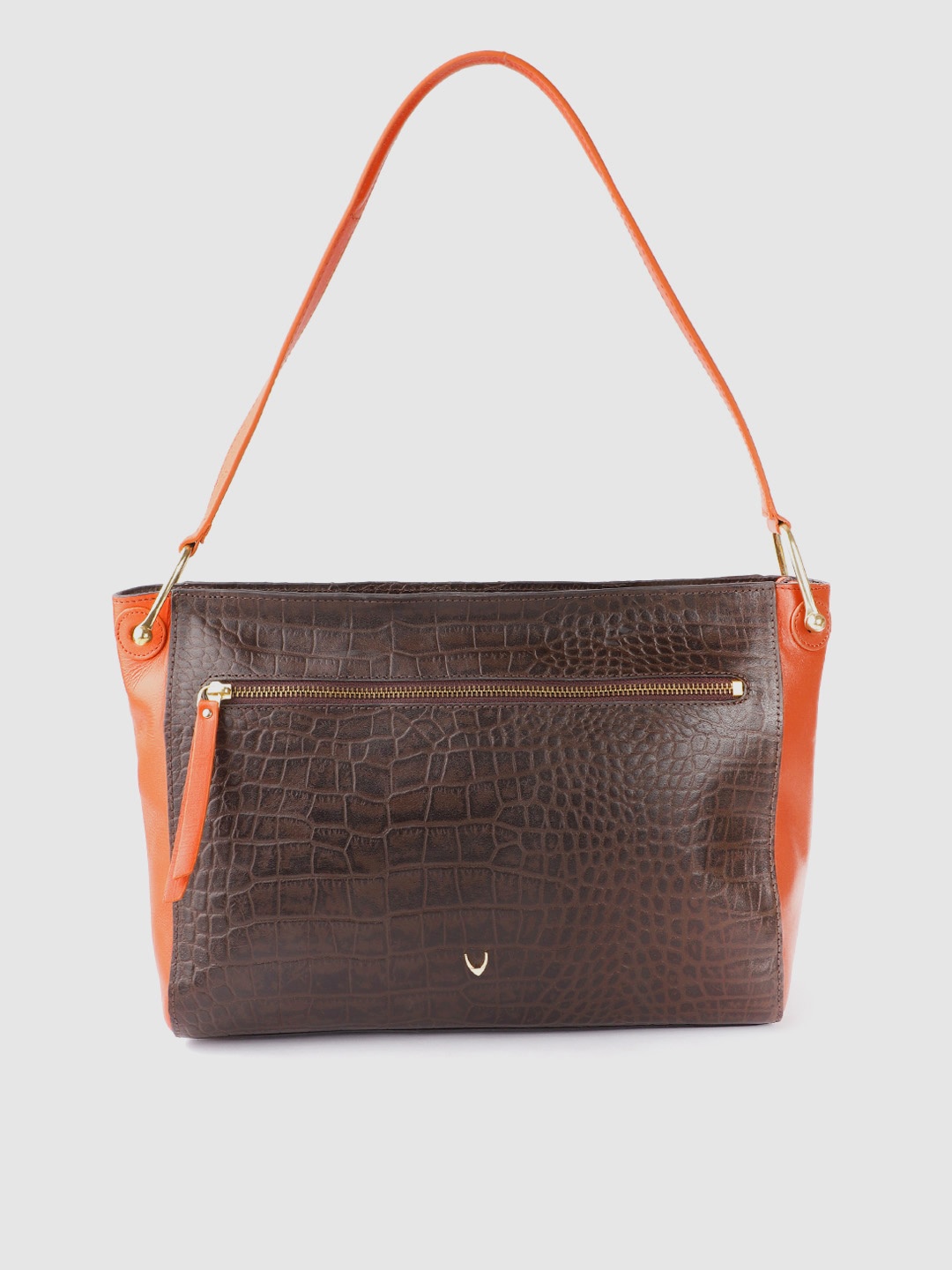 Hidesign Coffee Brown & Orange Handcrafted Croc Textured Leather Structured Shoulder Bag
Hidesign Coffee Brown & Orange Handcrafted Croc Textured Leather Structured Shoulder Bag