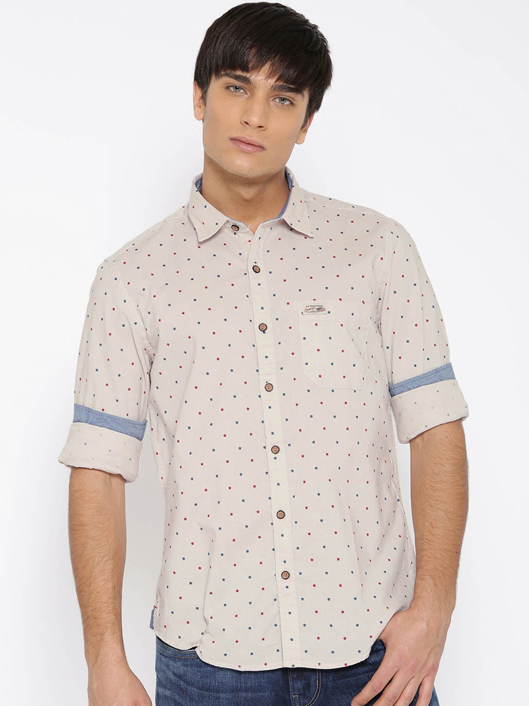 U.S. Polo Assn. Denim Co. Men Beige Regular Fit Printed Casual Shirt