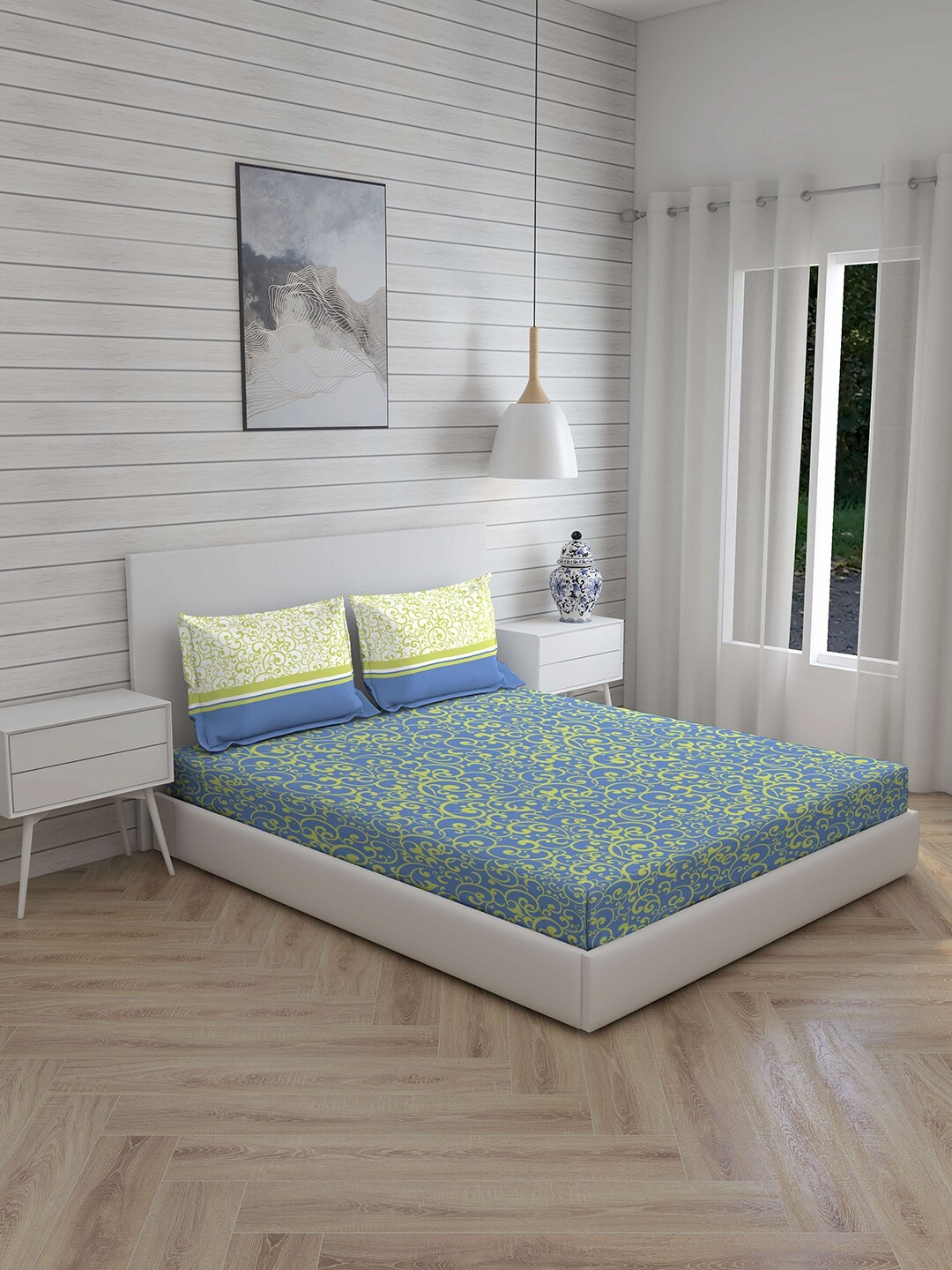 Layers Blue & Green Ethnic Motifs 144 TC Cotton 1 Queen Bedsheet with 2 Pillow Covers
Layers Blue & Green Ethnic Motifs 144 TC Cotton 1 Queen Bedsheet with 2 Pillow Covers