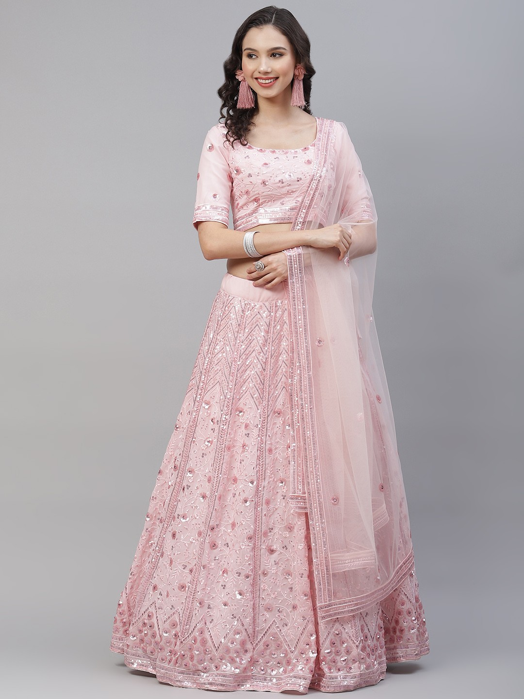 SHUBHKALA Pink & Silver Embroidered Semi-Stitched Lehenga & Unstitched Blouse With Dupatta
SHUBHKALA Pink & Silver Embroidered Semi-Stitched Lehenga & Unstitched Blouse With Dupatta
