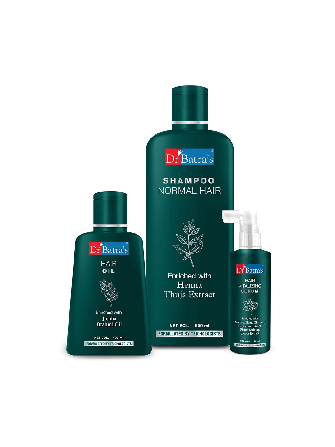 Dr. Batras Hair Vitalizing Serum 125ml + Normal Hair Shampoo 500ml + Hair Oil 100ml, Brown
Dr. Batras Hair Vitalizing Serum 125ml + Normal Hair Shampoo 500ml + Hair Oil 100ml, Brown