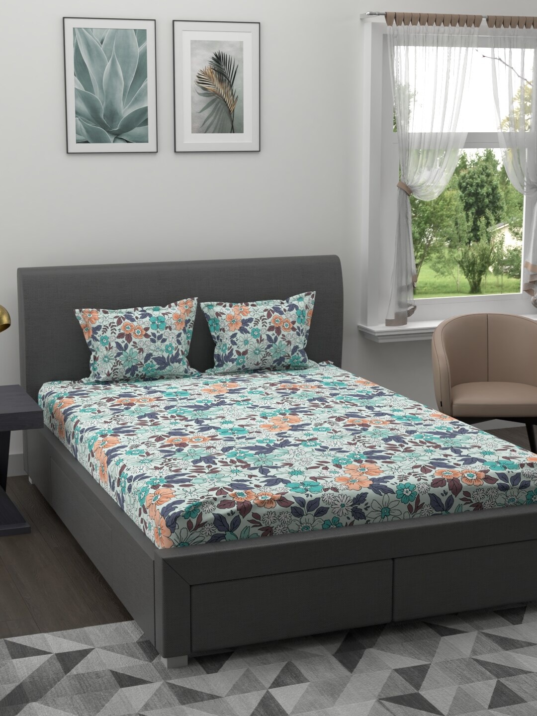 MYTRIDENT Blue Peach-Coloured Floral 200 TC Cotton 1 King Bedsheet with 2 Pillow Covers
MYTRIDENT Blue Peach-Coloured Floral 200 TC Cotton 1 King Bedsheet with 2 Pillow Covers