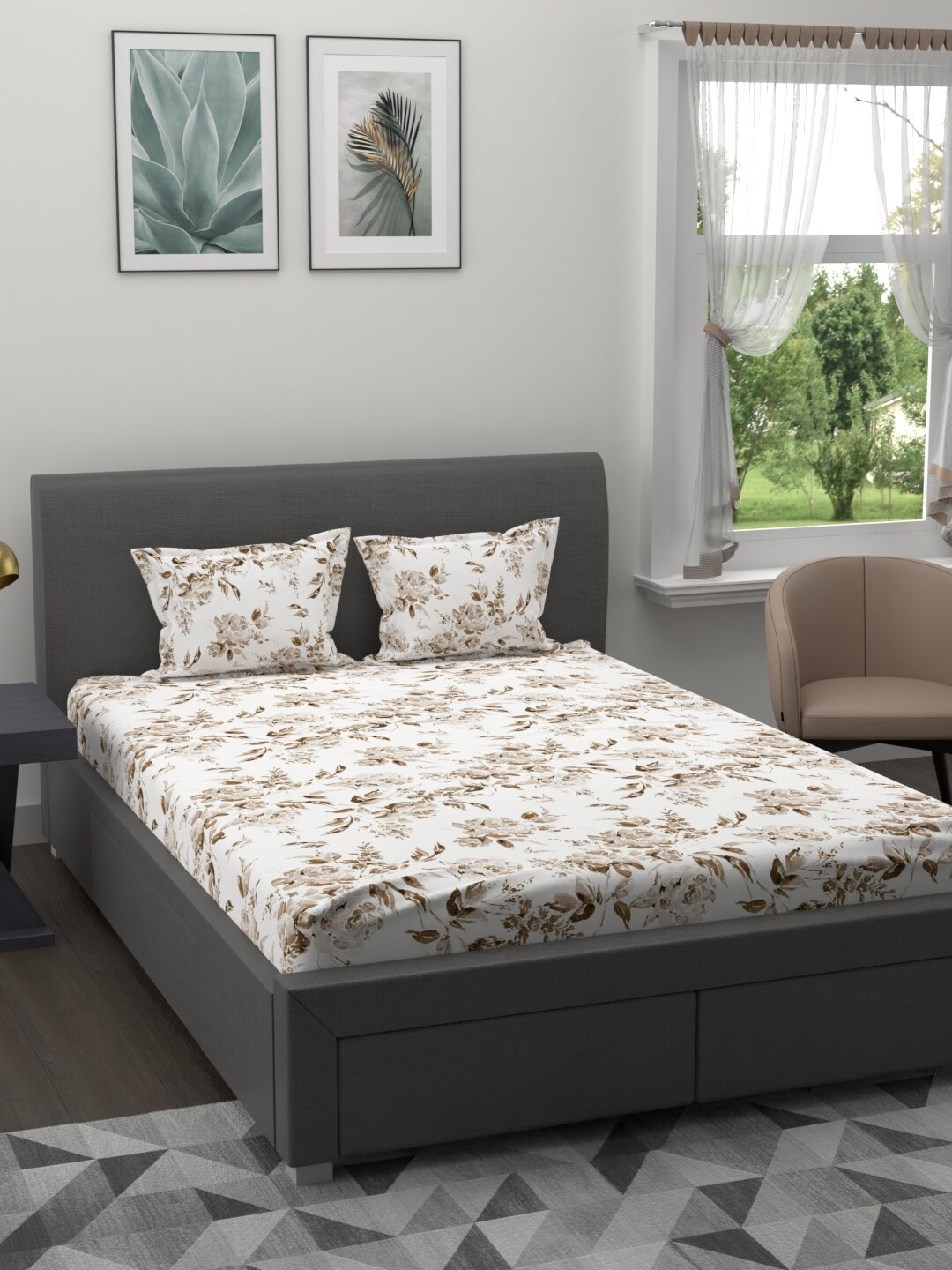 MYTRIDENT Off-White Brown Floral 200 TC Cotton 1 King Bedsheet with 2 Pillow Covers
MYTRIDENT Off-White Brown Floral 200 TC Cotton 1 King Bedsheet with 2 Pillow Covers
