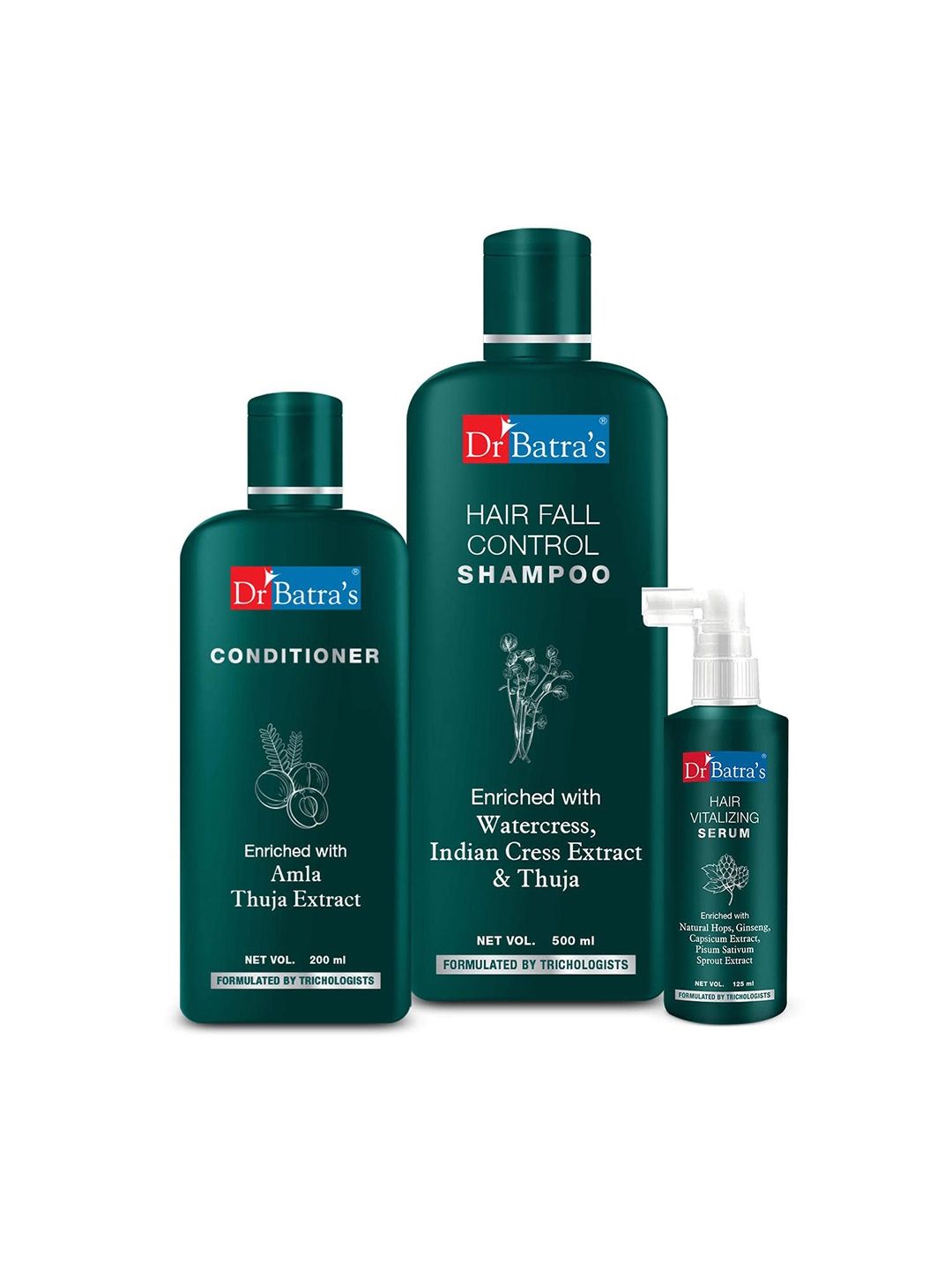 Dr. Batras Hair Vitalizing Serum 125ml + Conditioner 200ml + Anti Hair Fall Shampoo 500 ml, Brown
Dr. Batras Hair Vitalizing Serum 125ml + Conditioner 200ml + Anti Hair Fall Shampoo 500 ml, Brown