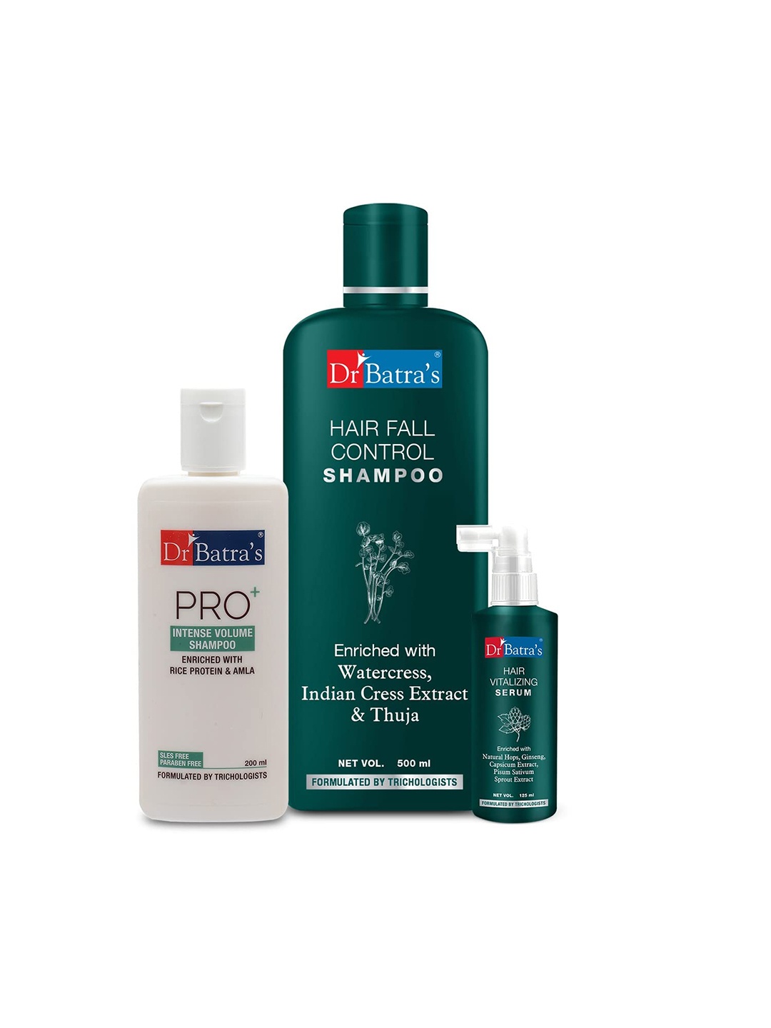 Dr. Batras Hair Vitalizing Serum + Hair Fall Control Shampoo + Pro+ Intense Volume Shampoo, Brown
Dr. Batras Hair Vitalizing Serum + Hair Fall Control Shampoo + Pro+ Intense Volume Shampoo, Brown