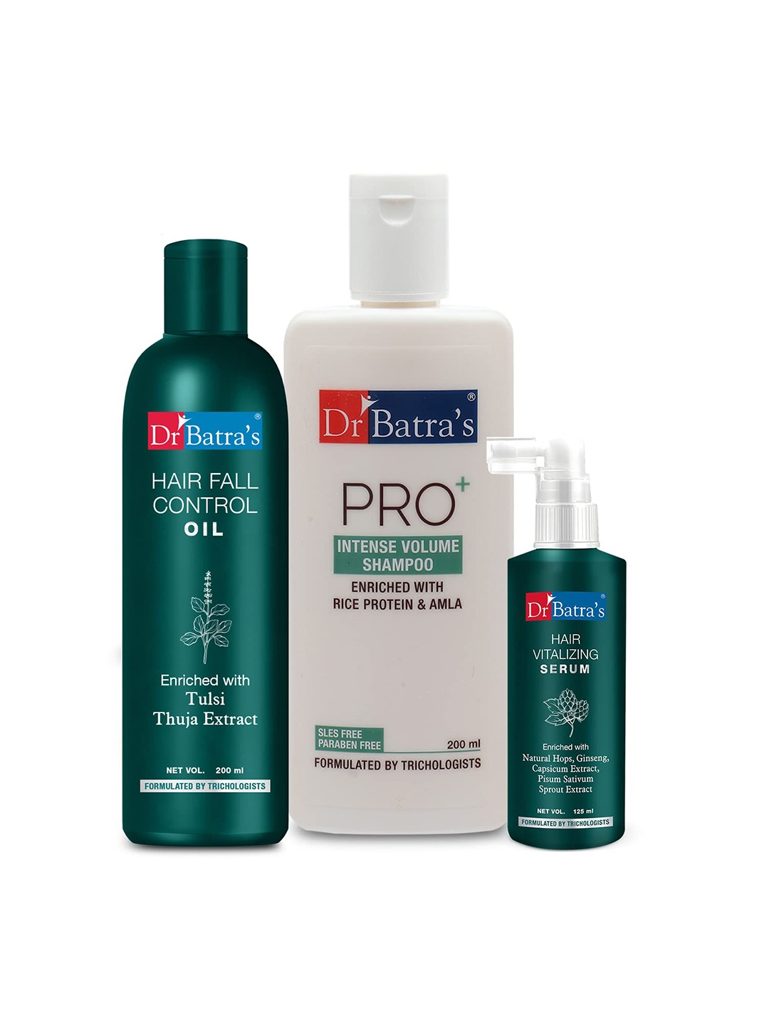 Dr Batras Hair Vitalizing Serum 125ml + Pro+ Intense Volume Shampoo 200ml + Hair Oil 200ml, Brown
Dr Batras Hair Vitalizing Serum 125ml + Pro+ Intense Volume Shampoo 200ml + Hair Oil 200ml, Brown