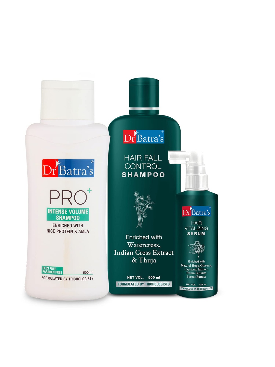 Dr. Batras Hair Vitalizing Serum + Hair Fall Control Shampoo + Pro+ Intense Volume Shampoo, Brown
Dr. Batras Hair Vitalizing Serum + Hair Fall Control Shampoo + Pro+ Intense Volume Shampoo, Brown