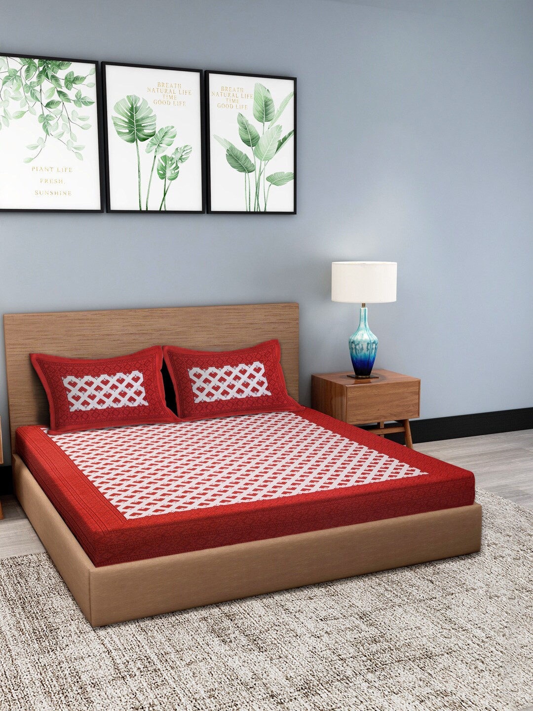 Gulaab Jaipur Red & White Geometric 210 TC Cotton 1 Queen Bedsheet with 2 Pillow Covers
Gulaab Jaipur Red & White Geometric 210 TC Cotton 1 Queen Bedsheet with 2 Pillow Covers