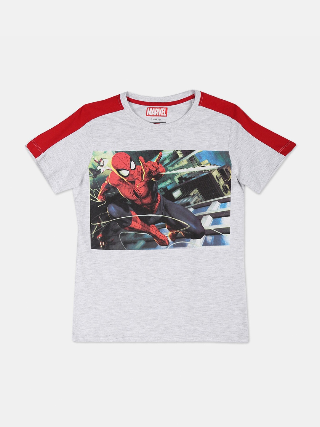 Colt Boys Grey Melange Spider-Man Print Round Neck T-shirt