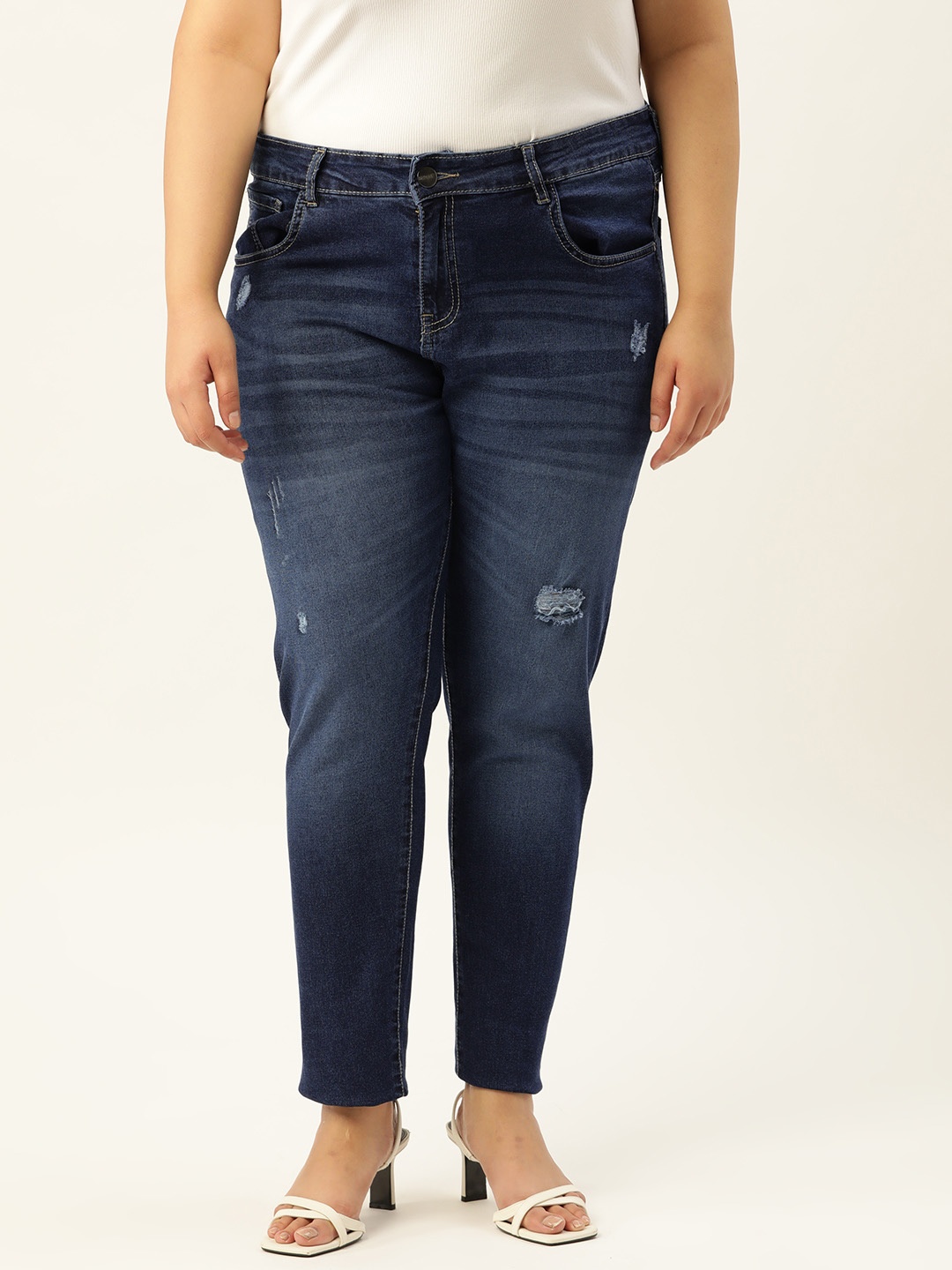 Sztori Plus Size Women Blue Skinny Fit High-Rise Low Distress Cropped Stretchable Jeans
Sztori Plus Size Women Blue Skinny Fit High-Rise Low Distress Cropped Stretchable Jeans