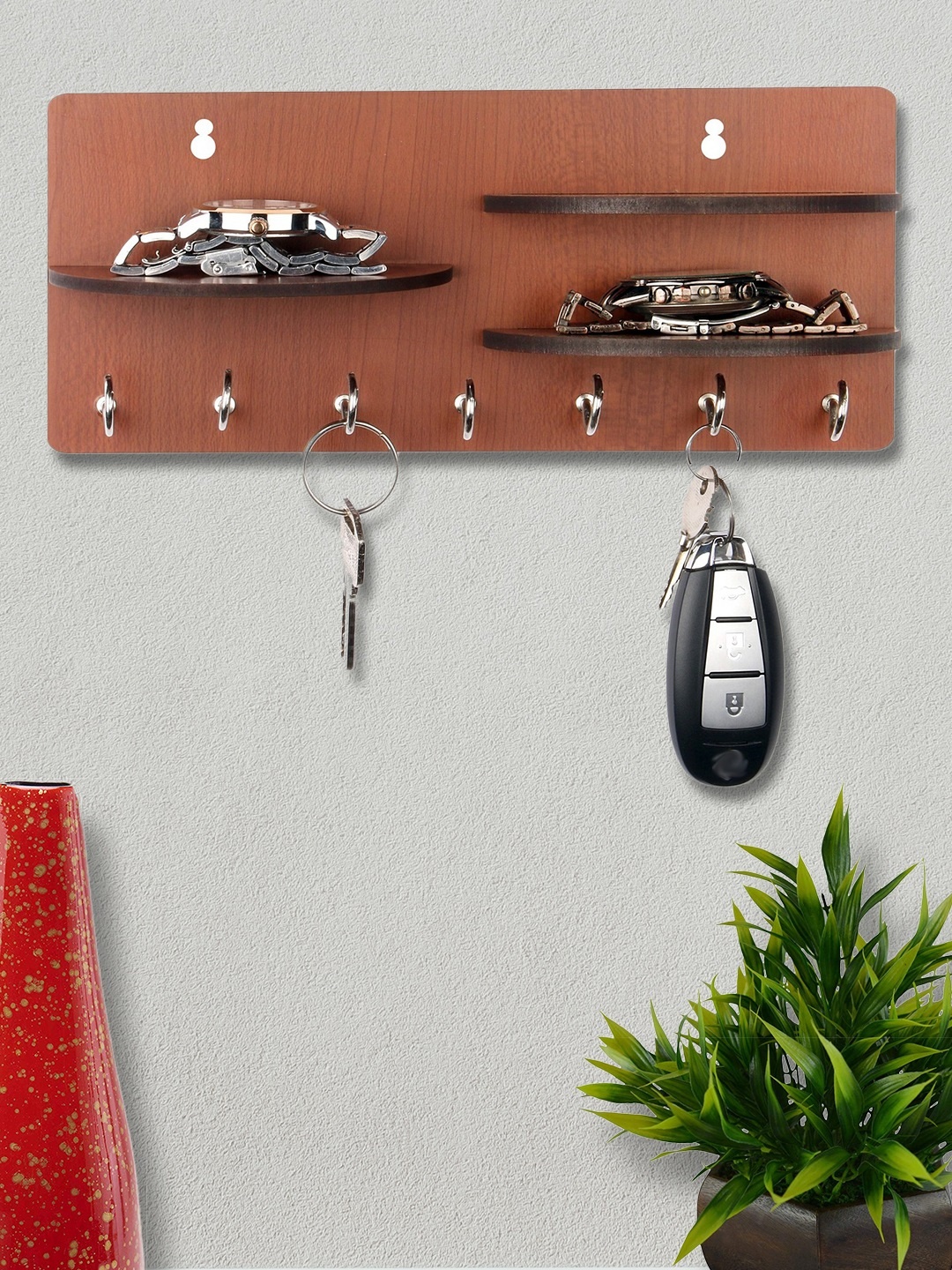 ROMEE Brown Solid Key Holder & 3 Round Shelf Holder