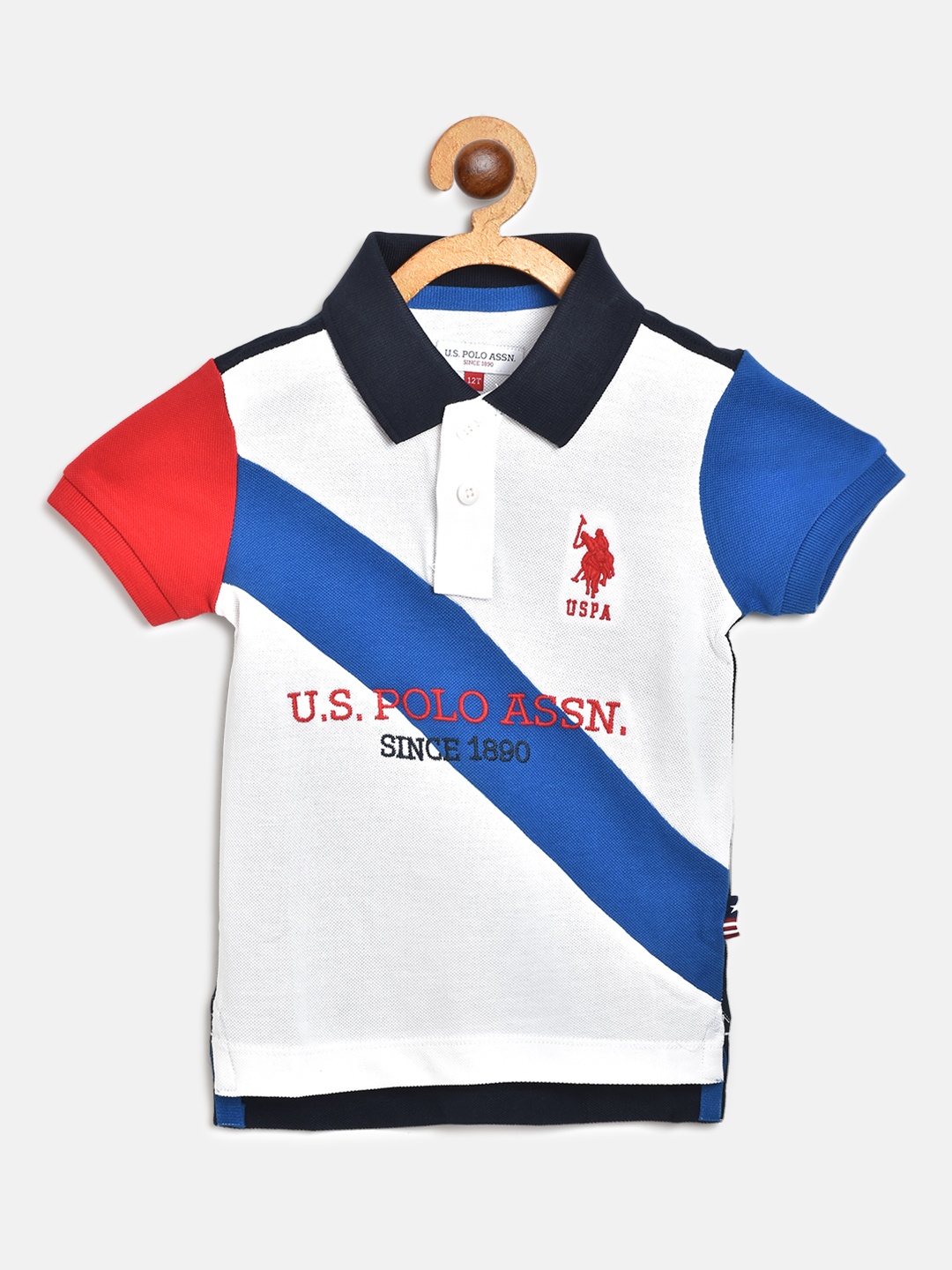 U S Polo Assn Kids Boys White Blue Colourblocked Pure Cotton Polo Collar Pure Cotton T-shirt
U S Polo Assn Kids Boys White Blue Colourblocked Pure Cotton Polo Collar Pure Cotton T-shirt