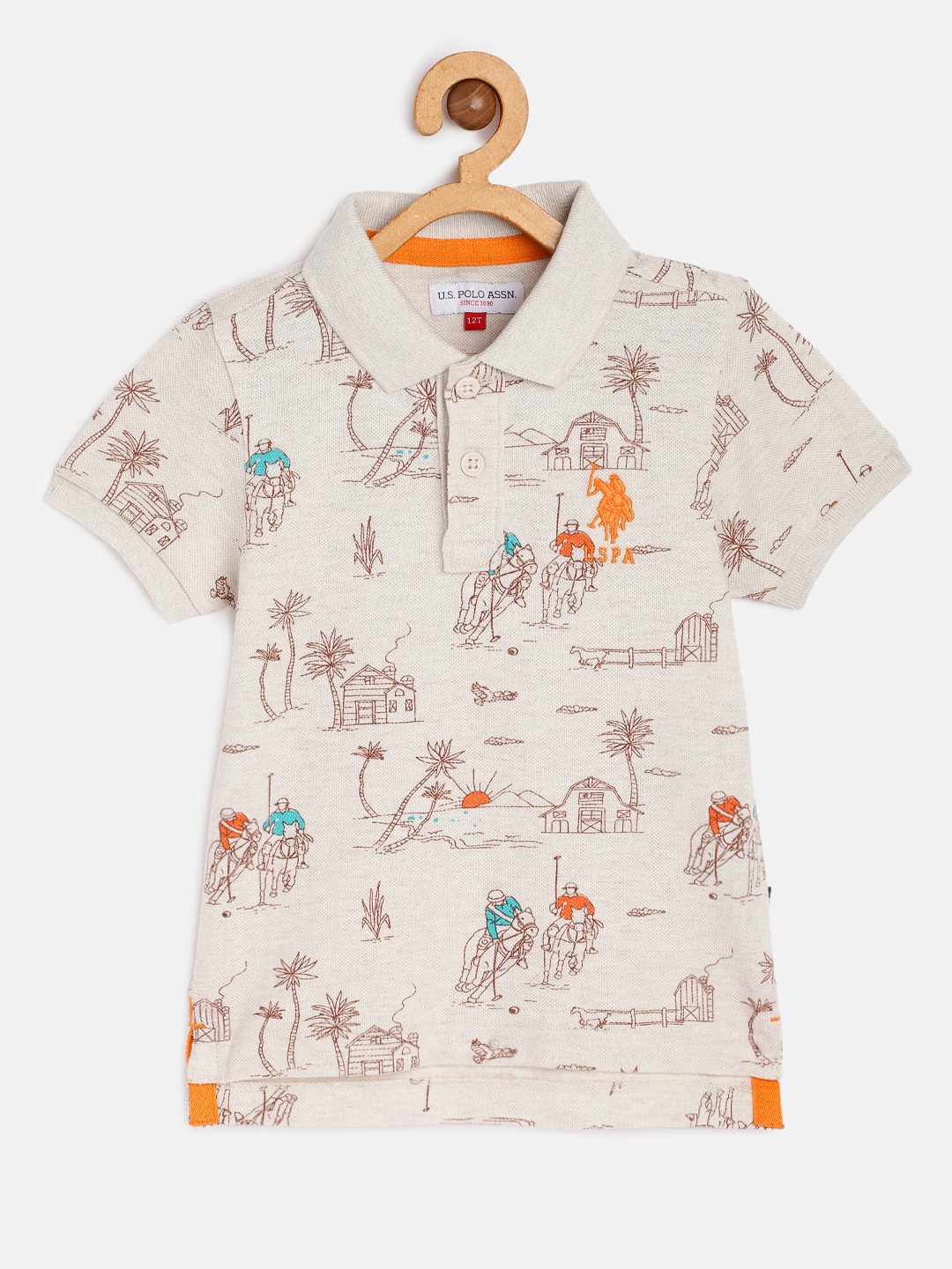 U.S. Polo Assn. Kids Boys Cream-Coloured Brown Printed Pure Cotton Polo Collar Pure Cotton T-shirt
U.S. Polo Assn. Kids Boys Cream-Coloured Brown Printed Pure Cotton Polo Collar Pure Cotton T-shirt