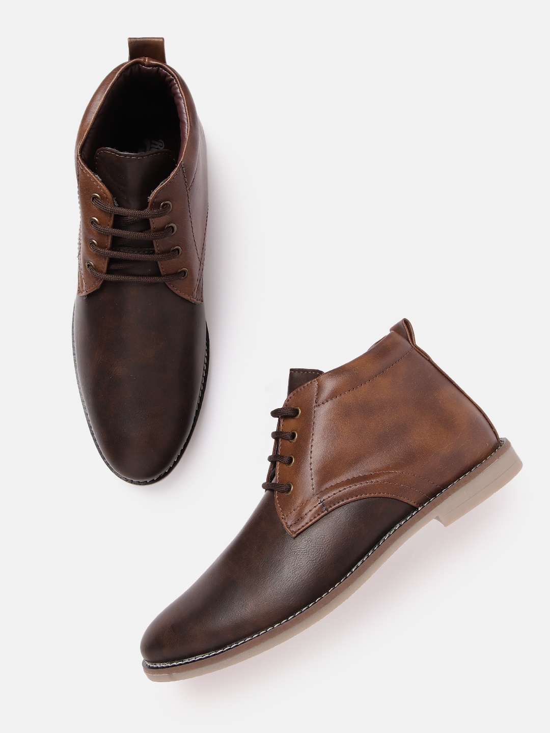 Roadster Men Brown Colourblocked Mid-Top Derbys