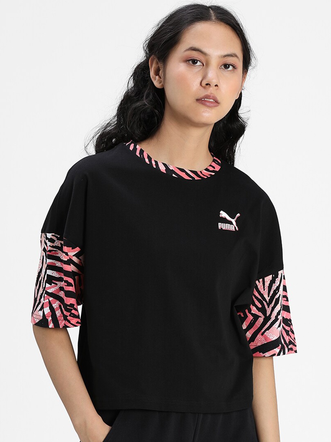 Puma Women Black CG Boyfriend Printed Women's Tee