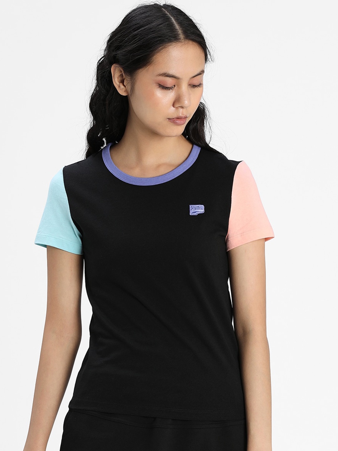 Puma Women Black Downtown Small Logo Tee