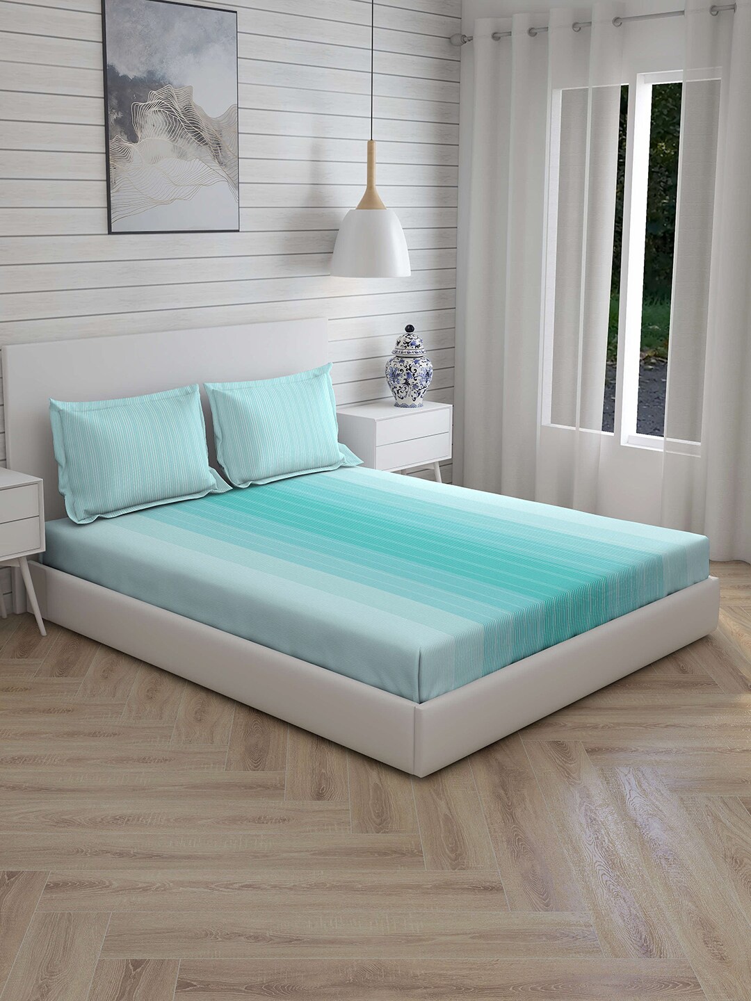 Boutique Living India Blue & White Striped 210 TC Cotton 1 King Bedsheet with 2 Pillow Covers
Boutique Living India Blue & White Striped 210 TC Cotton 1 King Bedsheet with 2 Pillow Covers