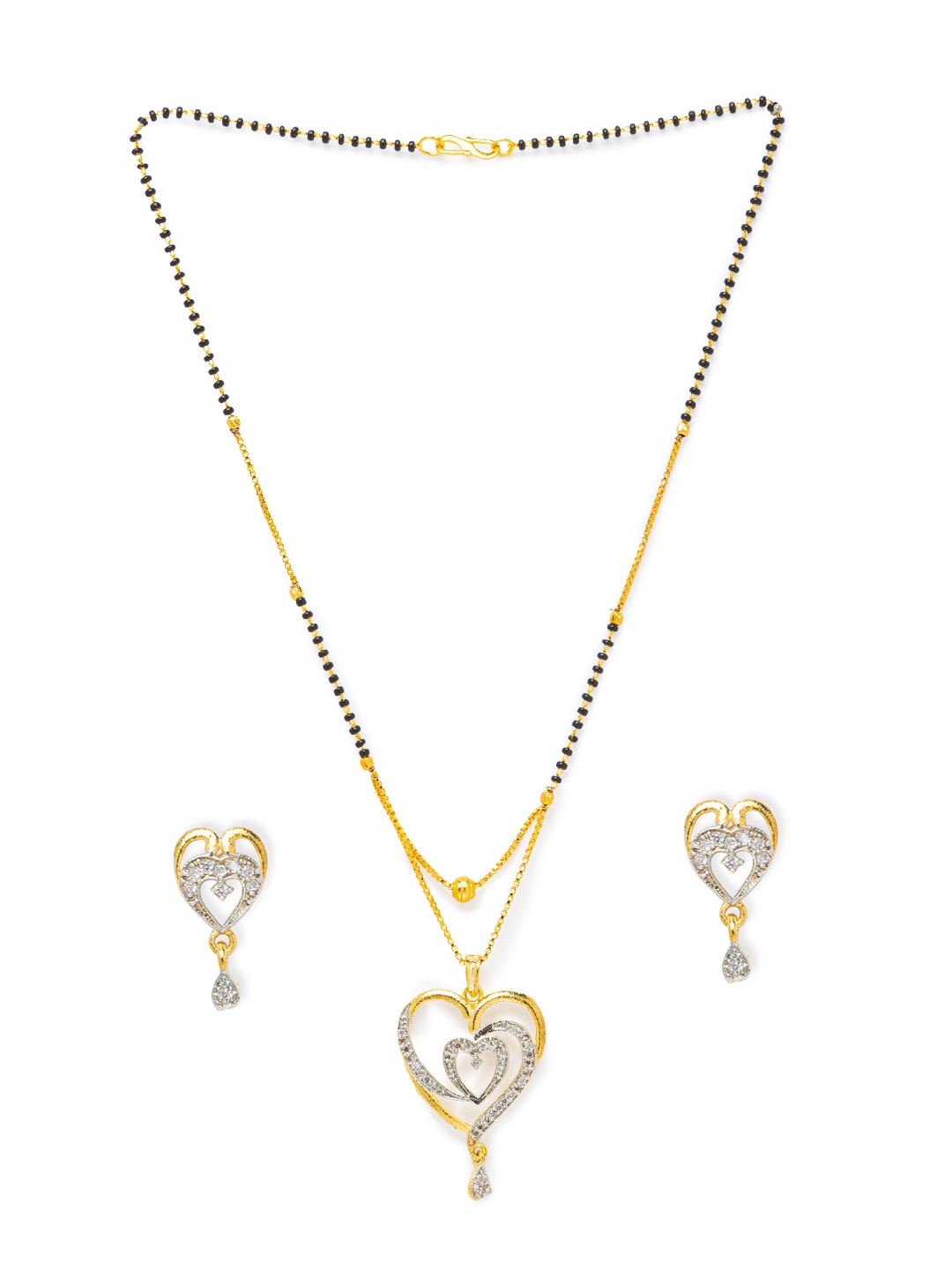 Digital Dress Room Gold-Plated Black Beaded White Stone-Studded Mangalsutra With Earrings
Digital Dress Room Gold-Plated Black Beaded White Stone-Studded Mangalsutra With Earrings