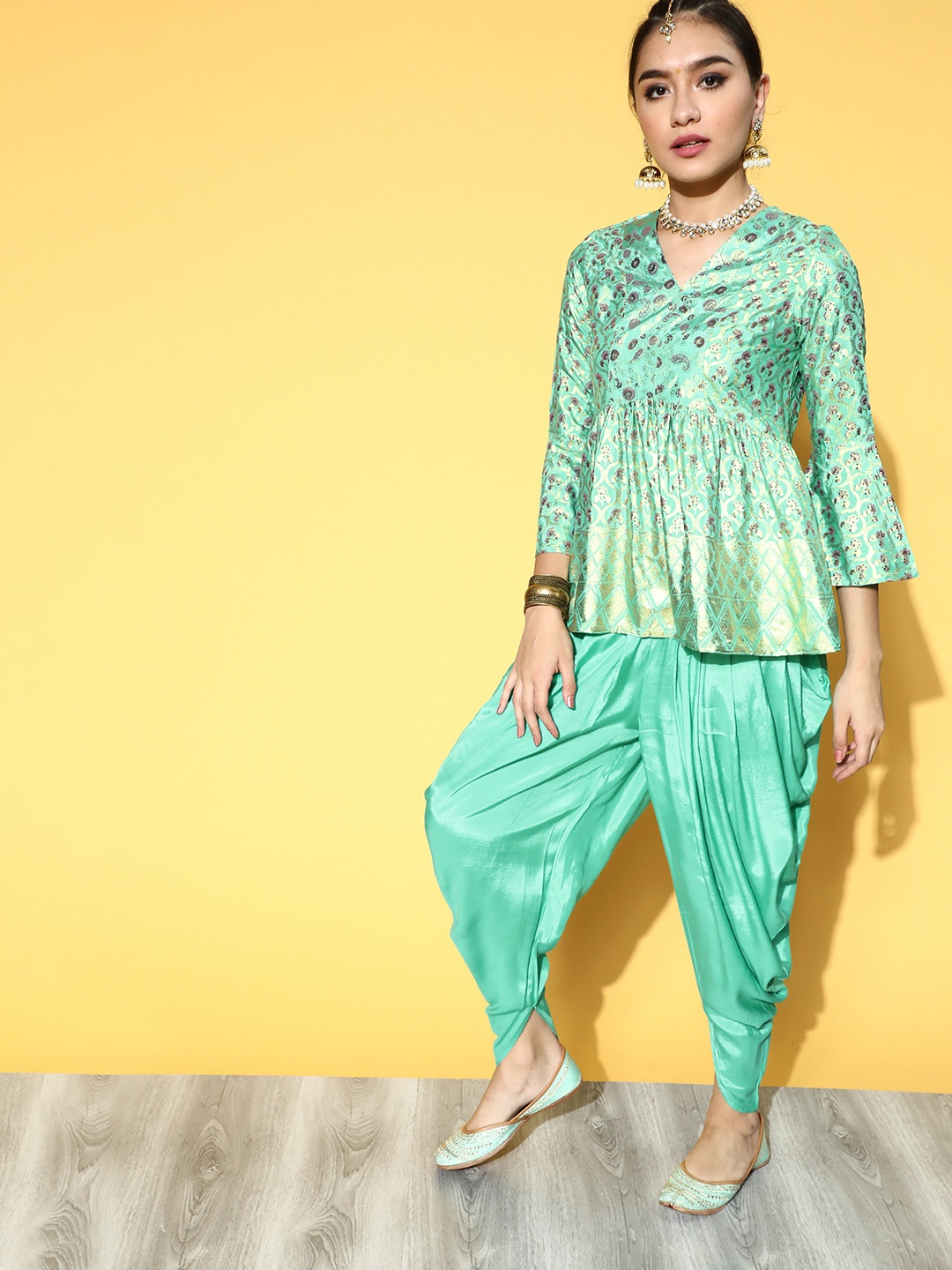 Anouk Ethnic Motifs Viscose Rayon Kurta Set, Sea green