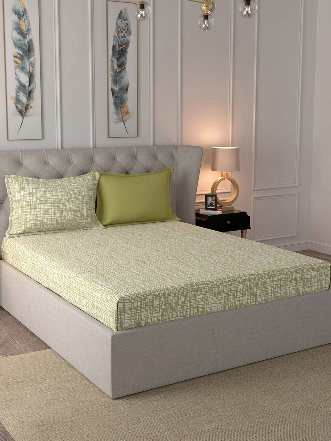 In-House by maspar White & Green Abstract 210 TC Cotton 1 King Bedsheet with 2 Pillow Covers
In-House by maspar White & Green Abstract 210 TC Cotton 1 King Bedsheet with 2 Pillow Covers
