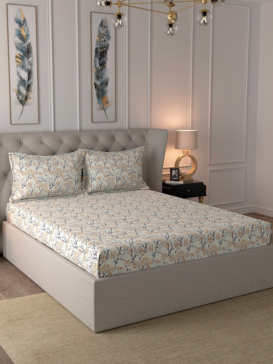 MASPAR Off-White & Orange Floral 210 TC Cotton 1 Queen Bedsheet with 2 Pillow Covers
MASPAR Off-White & Orange Floral 210 TC Cotton 1 Queen Bedsheet with 2 Pillow Covers