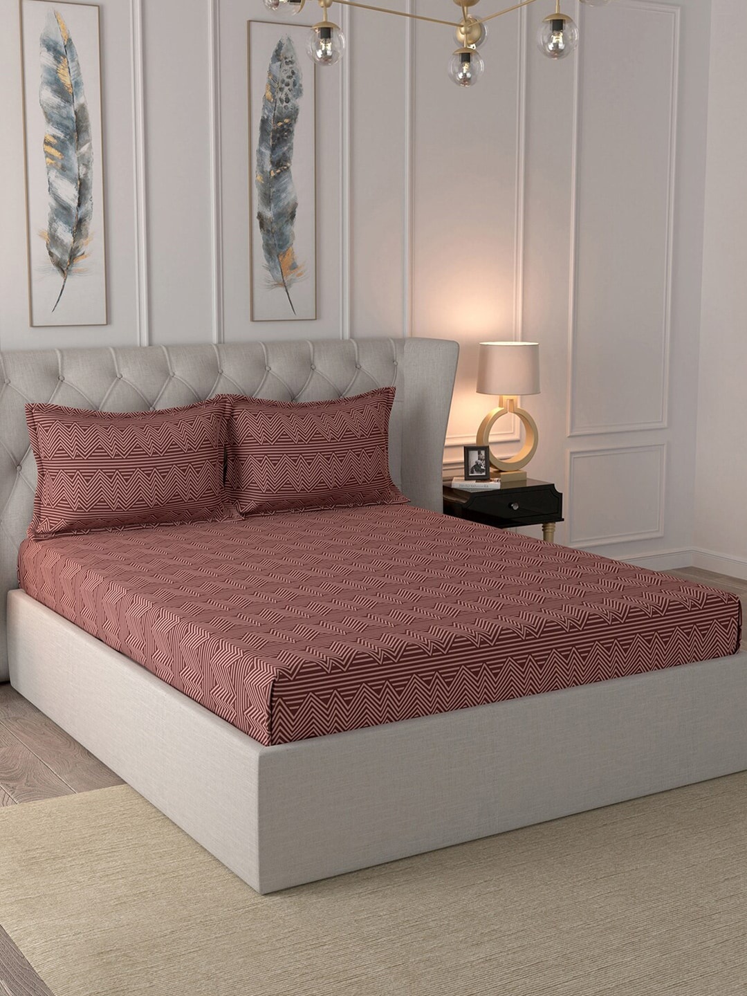 In-House by maspar Pink & Maroon Geometric 144 TC Cotton 1 Queen Bedsheet with 2 Pillow Covers
In-House by maspar Pink & Maroon Geometric 144 TC Cotton 1 Queen Bedsheet with 2 Pillow Covers