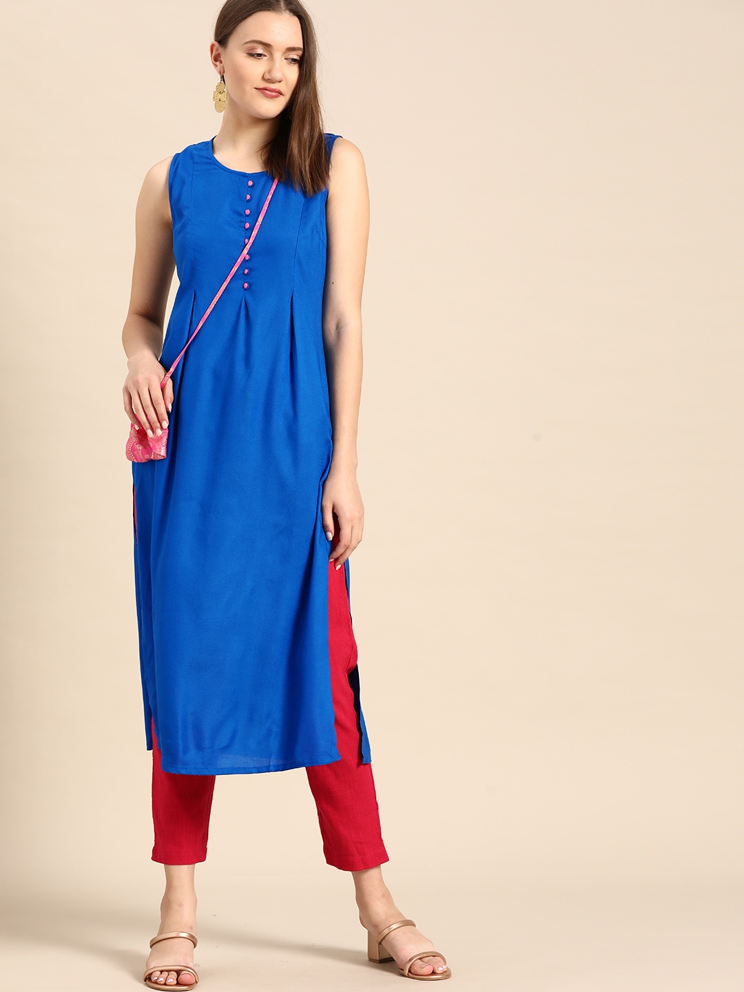 Anouk Women Blue Solid A-Line Kurta