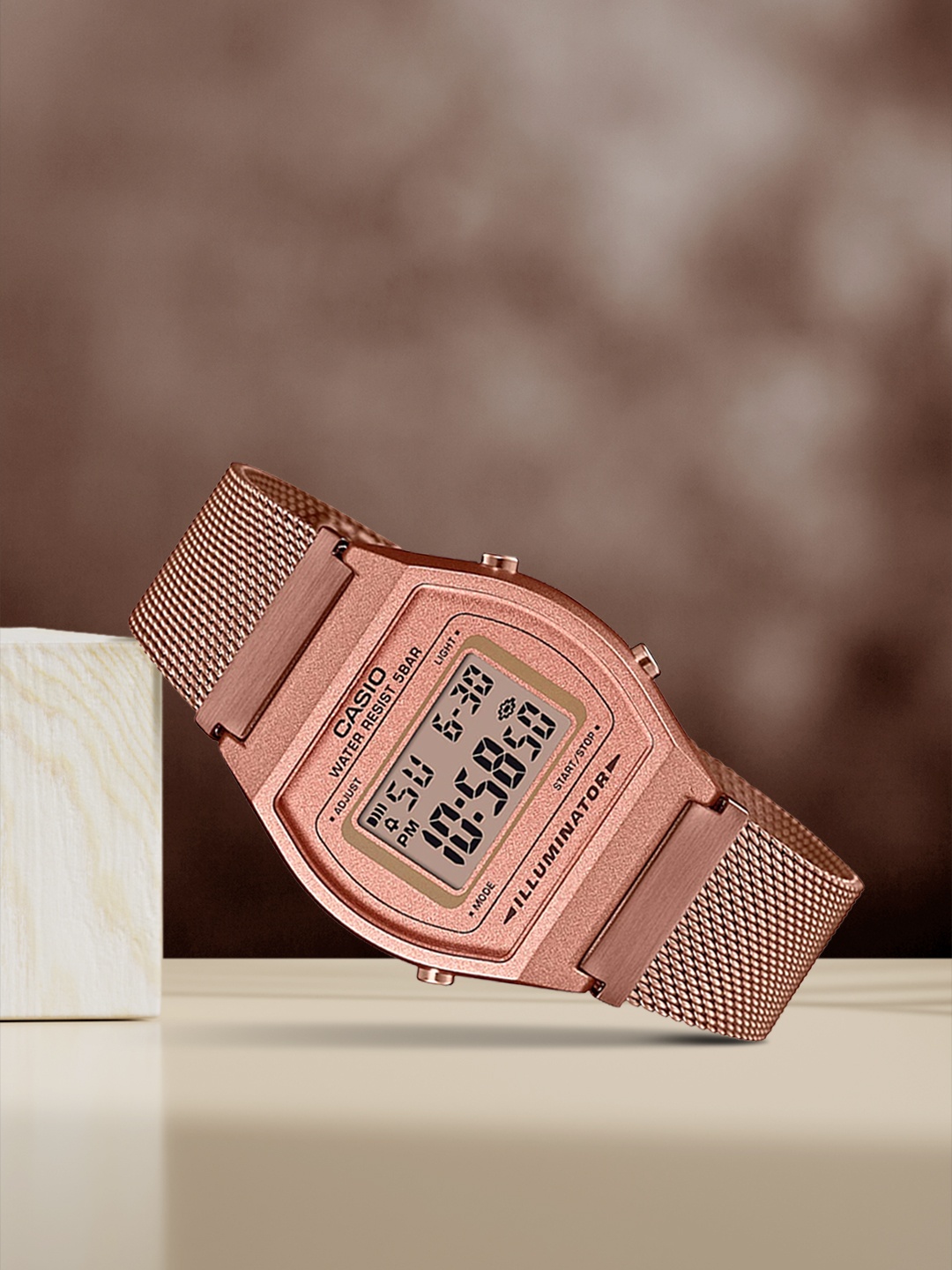 CASIO Vintage B640WMR-5ADF Rose Gold Digital Dial Rose Gold Stainless Steel Mesh Band D216
CASIO Vintage B640WMR-5ADF Rose Gold Digital Dial Rose Gold Stainless Steel Mesh Band D216