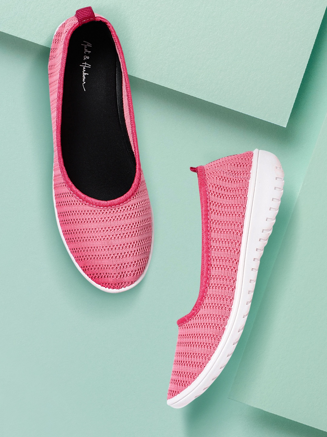 Mast & Harbour Women Pink Self-Striped Sporty Look Ballerinas
