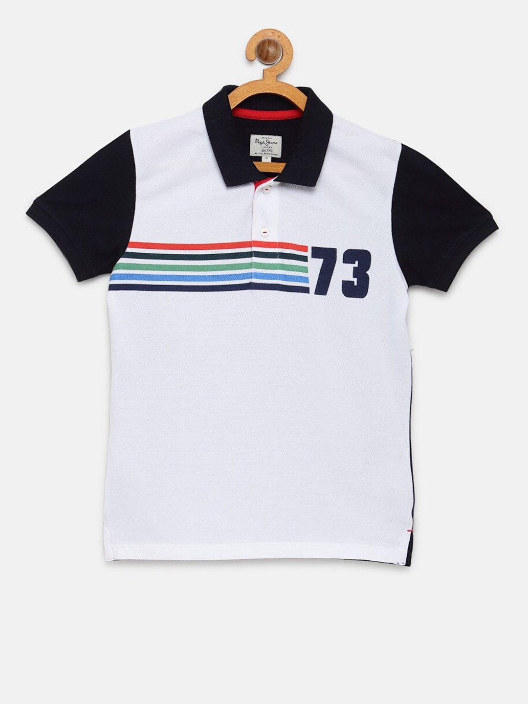 Pepe Jeans Boys White Navy Blue Colourblocked Pure Cotton Polo Collar Pure Cotton T-shirt
Pepe Jeans Boys White Navy Blue Colourblocked Pure Cotton Polo Collar Pure Cotton T-shirt