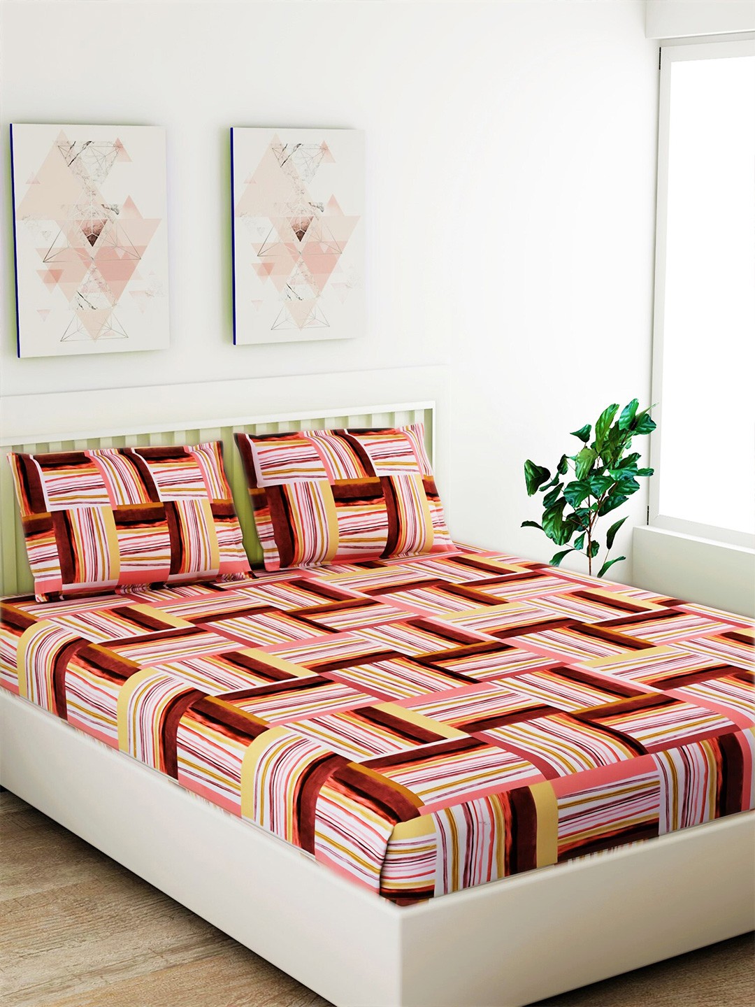 Salona Bichona Peach-Coloured & White Abstract 104 TC Cotton 1 Queen Bedsheet with 2 Pillow Covers
Salona Bichona Peach-Coloured & White Abstract 104 TC Cotton 1 Queen Bedsheet with 2 Pillow Covers
