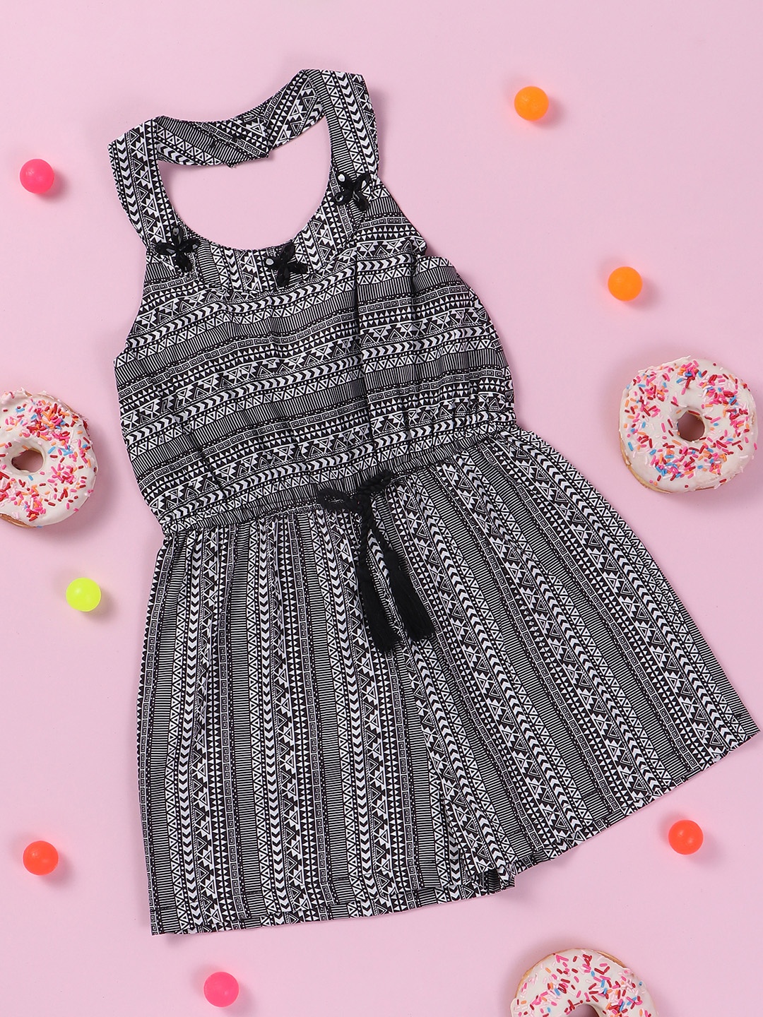 Nauti Nati Girls Black Printed Jumpsuit