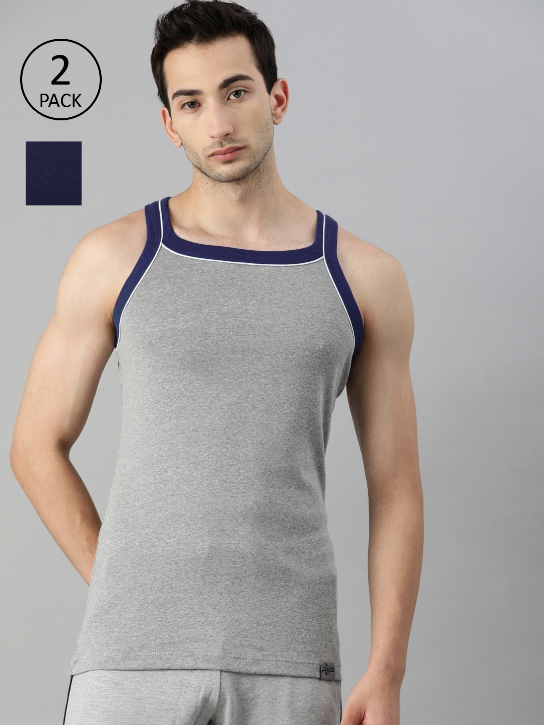 Roadster Men Pack Of 2 Solid Cotton Innerwear Vests RDST-RB-PK2-004E-New-Blue, Grey melange
Roadster Men Pack Of 2 Solid Cotton Innerwear Vests RDST-RB-PK2-004E-New-Blue, Grey melange