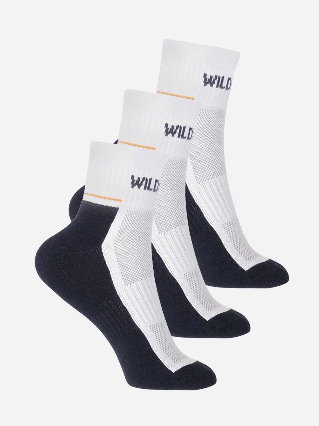 Wildcraft Adults White & Navy Blue Pack of 3 Colourblocked Above Ankle Socks