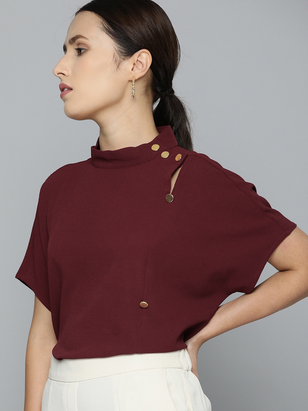 Chemistry Maroon Extended Sleeves Regular Top