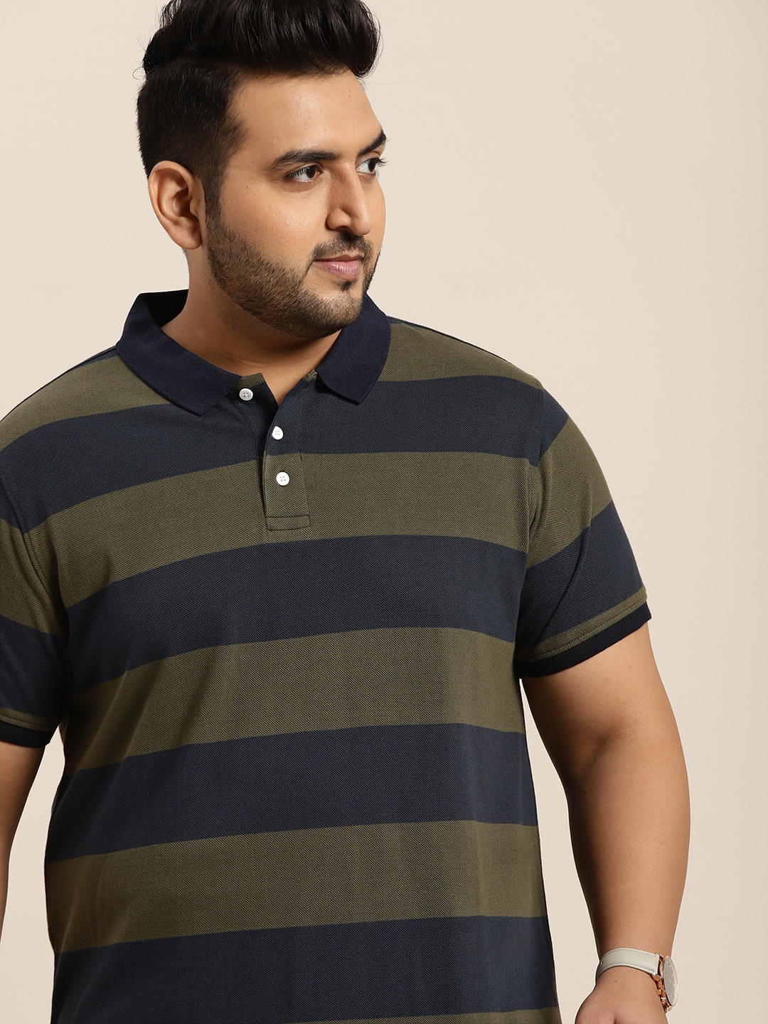 Sztori Men Plus Size Navy Blue Olive Green Pure Cotton Striped Polo Collar Pure Cotton T-shirt
Sztori Men Plus Size Navy Blue Olive Green Pure Cotton Striped Polo Collar Pure Cotton T-shirt